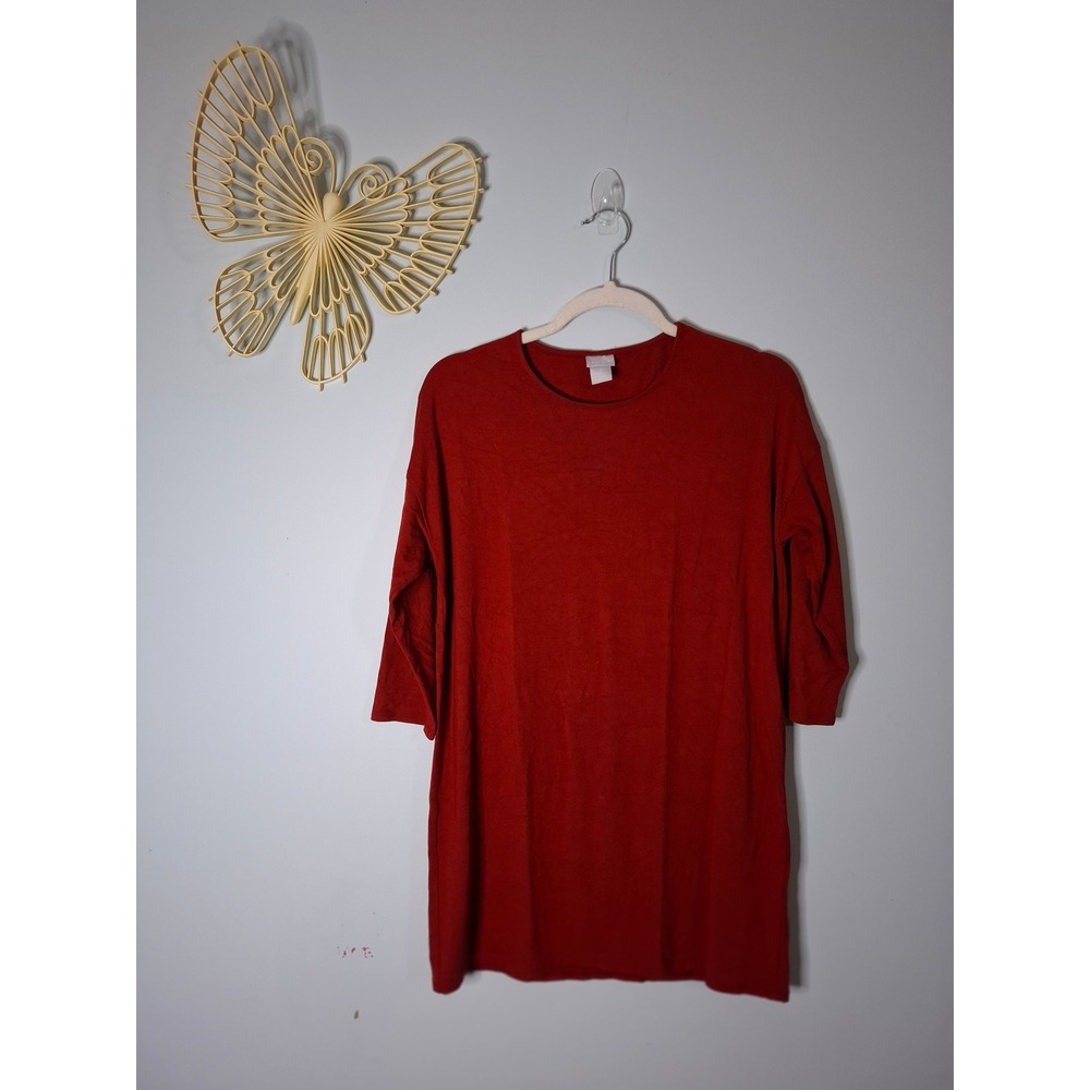 Chicos Red 3/4 Sleeve Crew Neck Tunic Top Rayon Blend Size 0 S